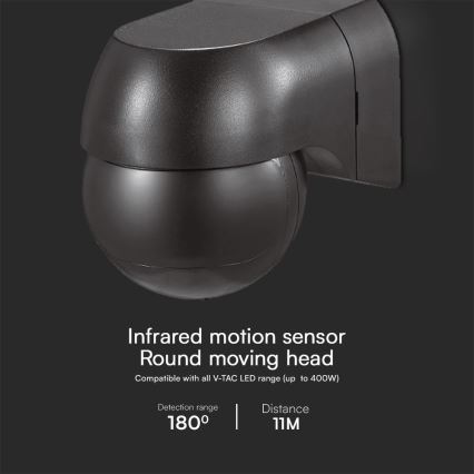 Sensor de movimiento PIR 180° 400W/230V IP44 negro