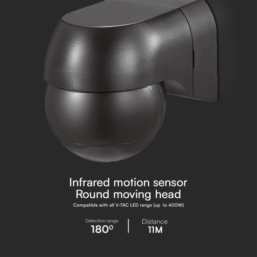 Sensor de movimiento PIR 180° 400W/230V IP44 negro