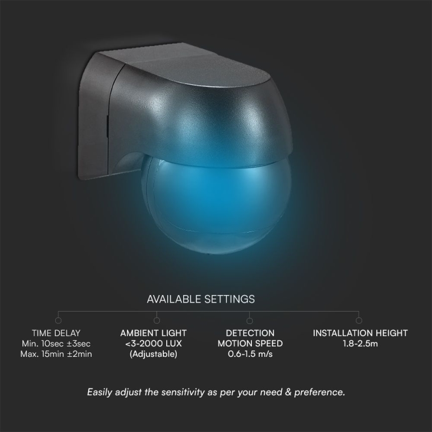 Sensor de movimiento PIR 180° 400W/230V IP44 negro