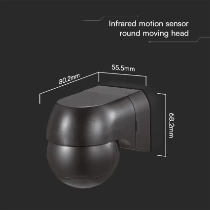 Sensor de movimiento PIR 180° 400W/230V IP44 negro