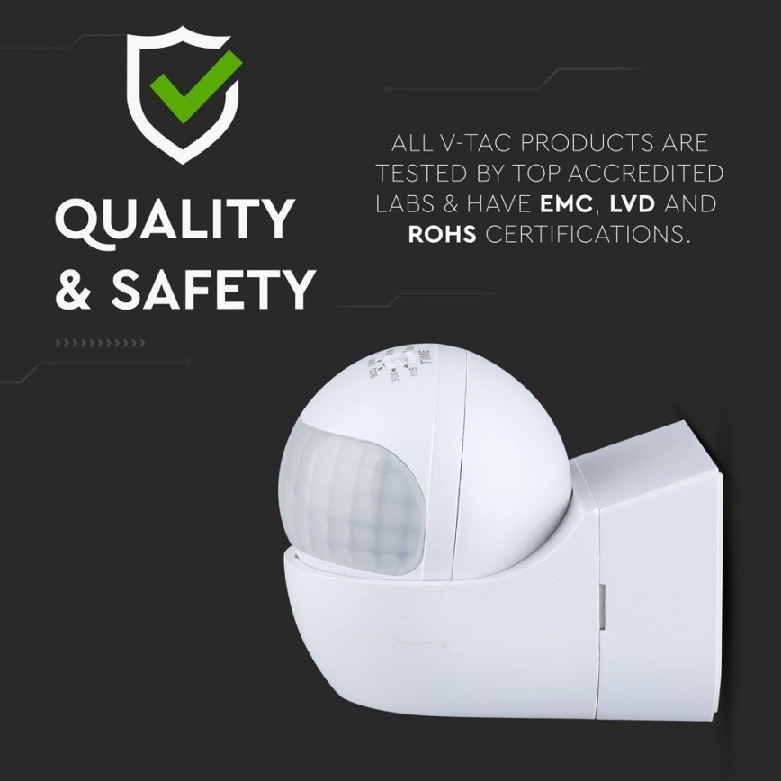 Sensor de movimiento PIR 180° 800W/230V IP44 blanco