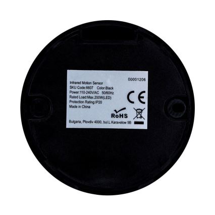 Sensor de movimiento por infrarrojos 360° 200W/230V negro
