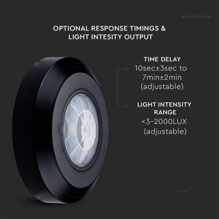 Sensor de movimiento por infrarrojos 360° 200W/230V negro