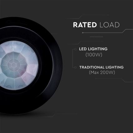 Sensor de movimiento por infrarrojos 360° 200W/230V negro