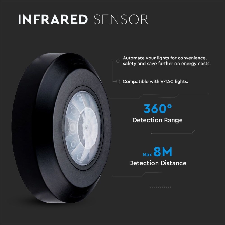 Sensor de movimiento por infrarrojos 360° 200W/230V negro