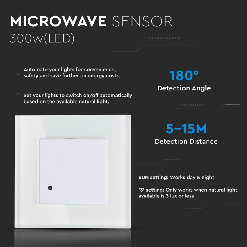 Sensor de movimiento por microondas 180° 300W/230V blanco
