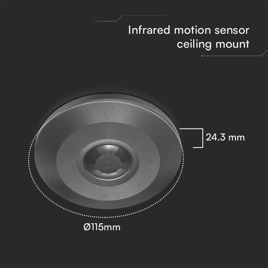Sensor de movimiento techo PIR 360° 1000W/230V negro