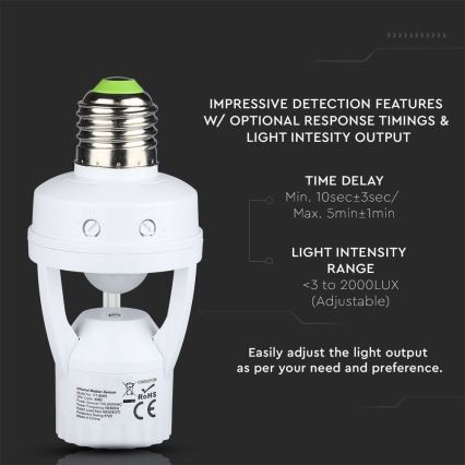 Sensor PIR para bombilla E27 blanco