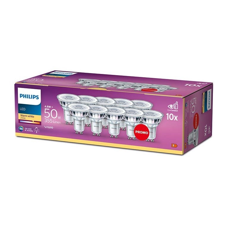 SET 10x Bombilla LED Philips GU10/4,6W/230V 2700K