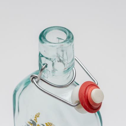 Set 1x botella de vidrio y 2x Vaso de chupito transparente con un motivo de liebre