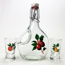 Set  1x Botella grande + 2x Vaso de chupito transparente con motivo de frutas
