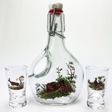 Set  1x Botella grande + 2x Vaso de chupito transparente con motivos de animales del bosque