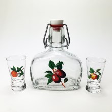 Set 1x vidrio botella y 2x Vaso de chupito transparente con motivo de frutas