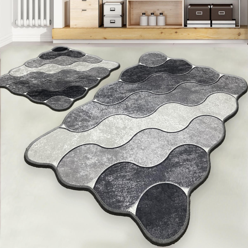 SET 2x Alfombra de baño CIRCLE 60/100 cm gris