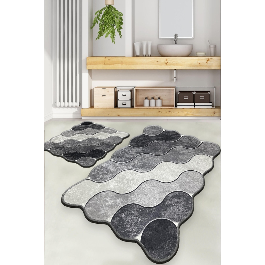 SET 2x Alfombra de baño CIRCLE 60/100 cm gris