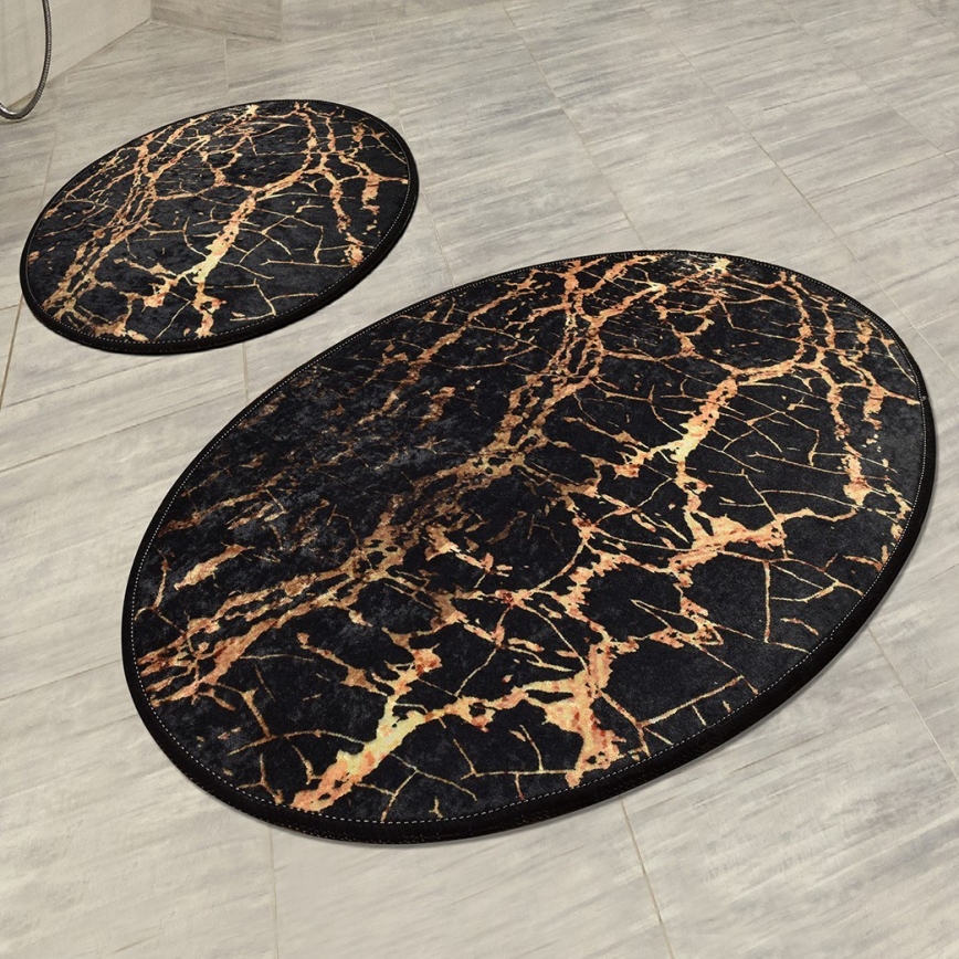 SET 2x Alfombra de baño GOLDES 60/100 cm negro/dorado