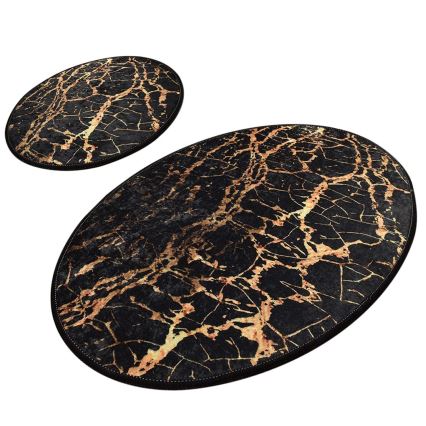SET 2x Alfombra de baño GOLDES 60/100 cm negro/dorado