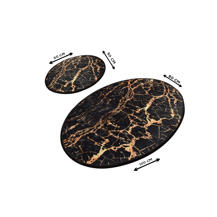 SET 2x Alfombra de baño GOLDES 60/100 cm negro/dorado