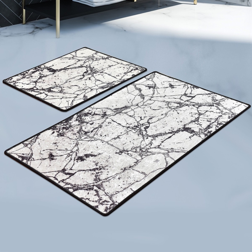 SET 2x Alfombra de baño MARBLE 60/100 cm blanco/negro