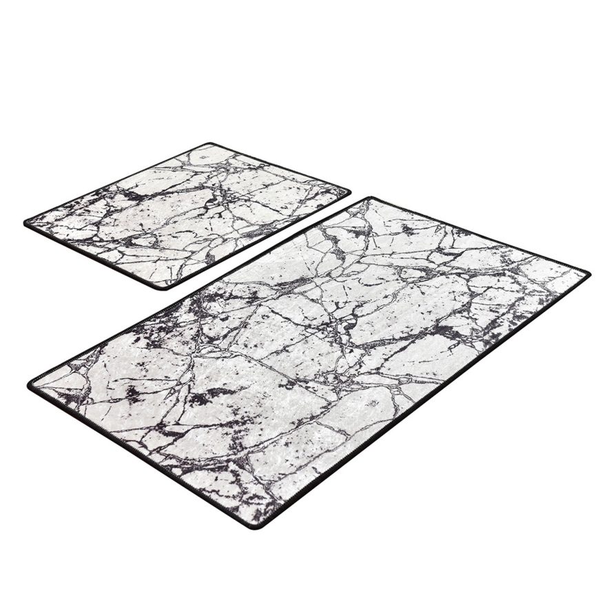 SET 2x Alfombra de baño MARBLE 60/100 cm blanco/negro