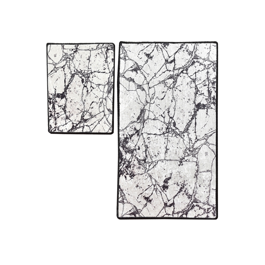 SET 2x Alfombra de baño MARBLE 60/100 cm blanco/negro