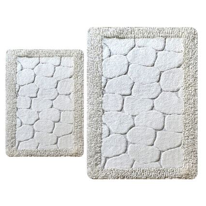 SET 2x Alfombra de baño STONE 60/100 cm blanco