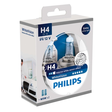 SET 2x Bombilla de coche Philips WHITEVISION 12342WHVSM H4 PX26d/60W/55W/12V+2 bombillas de posición
