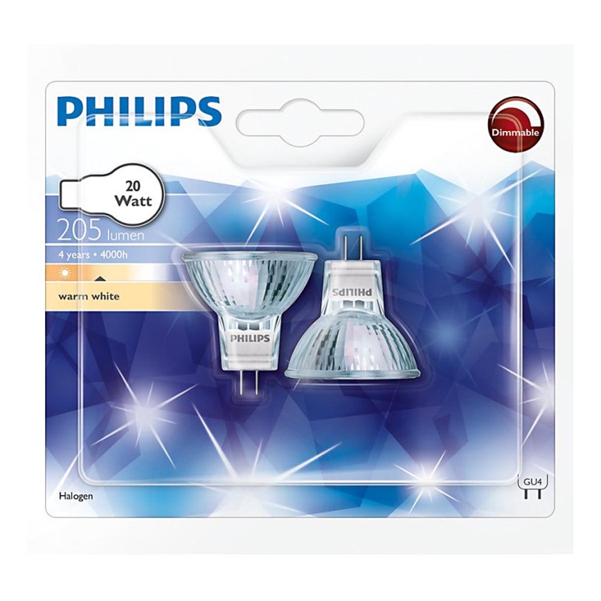 SET 2x Bombilla industrial Philips HALOGEN GU4/20W/12V 3000K