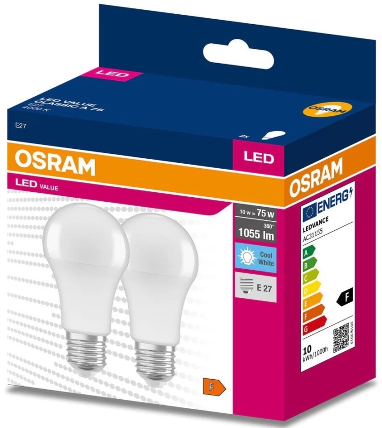 SET 2x Bombilla LED A60 E27/10W/230V 4000K - Osram