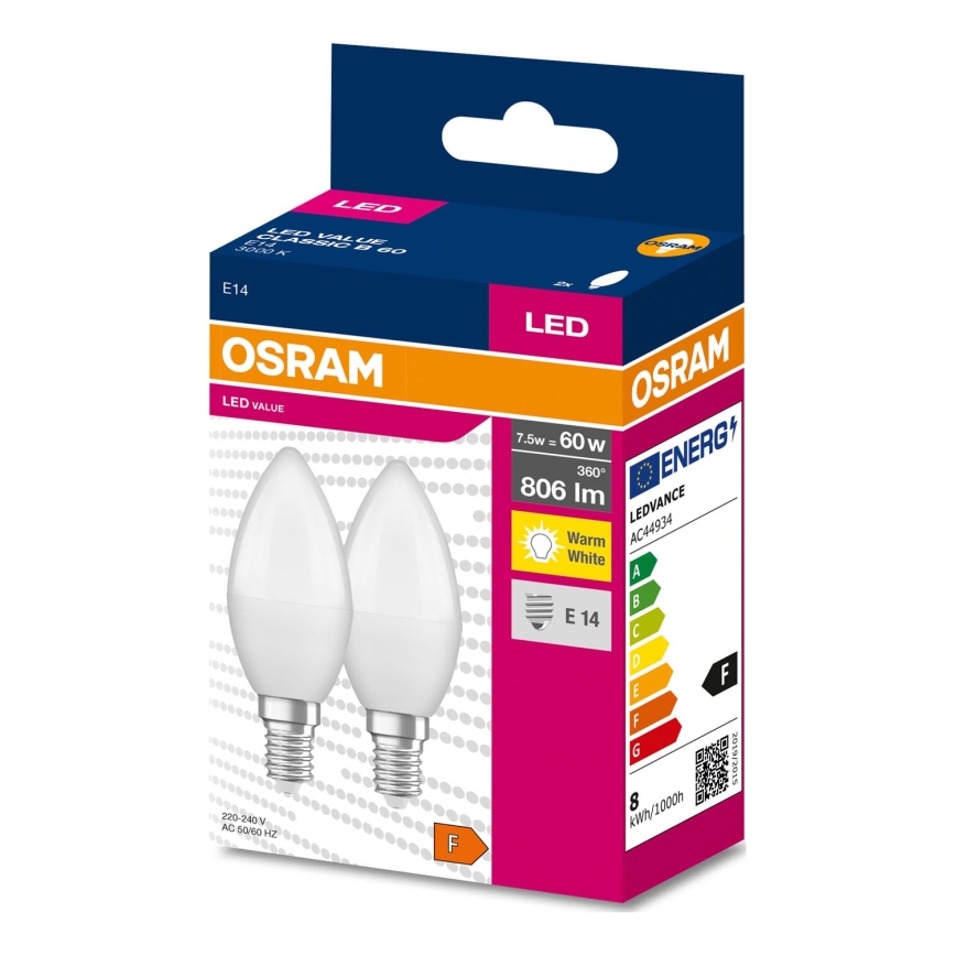 SET 2x Bombilla LED B38 E14/7,5W/230V 3000K - Osram