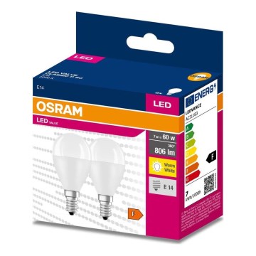 SET 2x Bombilla LED P45 E14/7W/230V 3000K - Osram