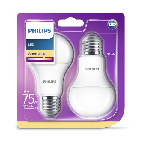 SET 2x Bombilla LED Philips E27/11W/230V 2700K