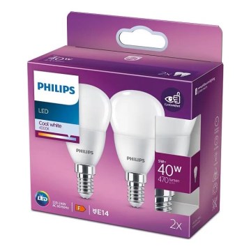 SET 2x Bombilla LED Philips P45 E14/5W/230V 4000K