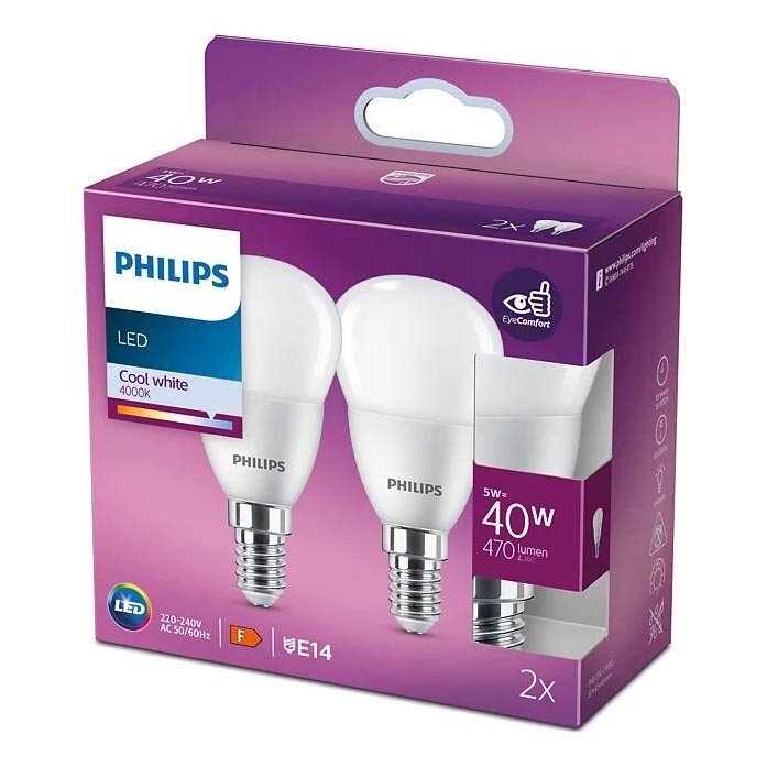SET 2x Bombilla LED Philips P45 E14/5W/230V 4000K