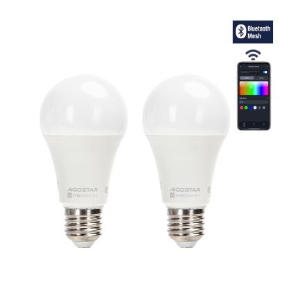 SET 2x Bombilla LED RGBW regulable MESH Inteligente G45 E14/4,5W/230V 2700-6500K + control remoto - Aigostar