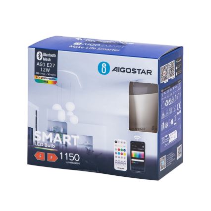 SET 2x Bombilla LED RGBW regulable MESH Inteligente G45 E14/4,5W/230V 2700-6500K + control remoto - Aigostar