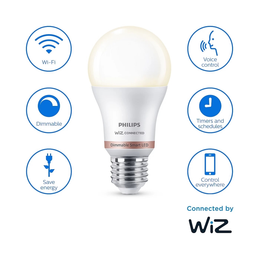 SET 2x Bombilla LED regulable Philips A60 E27/8W/230V Wi-Fi