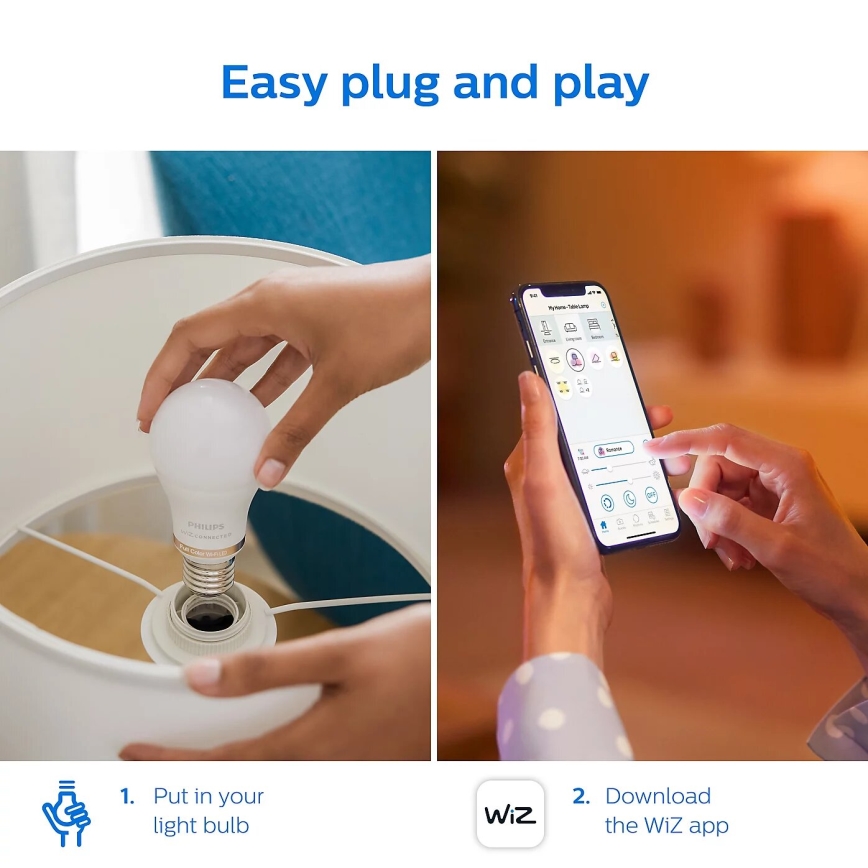 SET 2x Bombilla LED regulable Philips A60 E27/8W/230V Wi-Fi