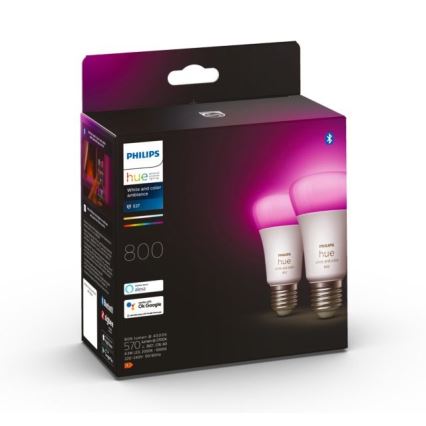 SET 2x Bombilla LED regulable Philips Hue White And Color Ambiance A60 E27/6,5W/230V 2000-6500K