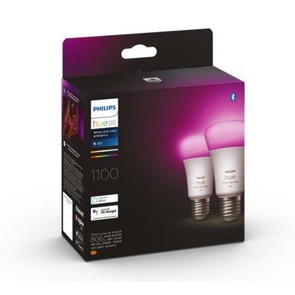 SET 2x Bombilla LED regulable Philips Hue White And Color Ambiance A60 E27/9W/230V 2000-6500K