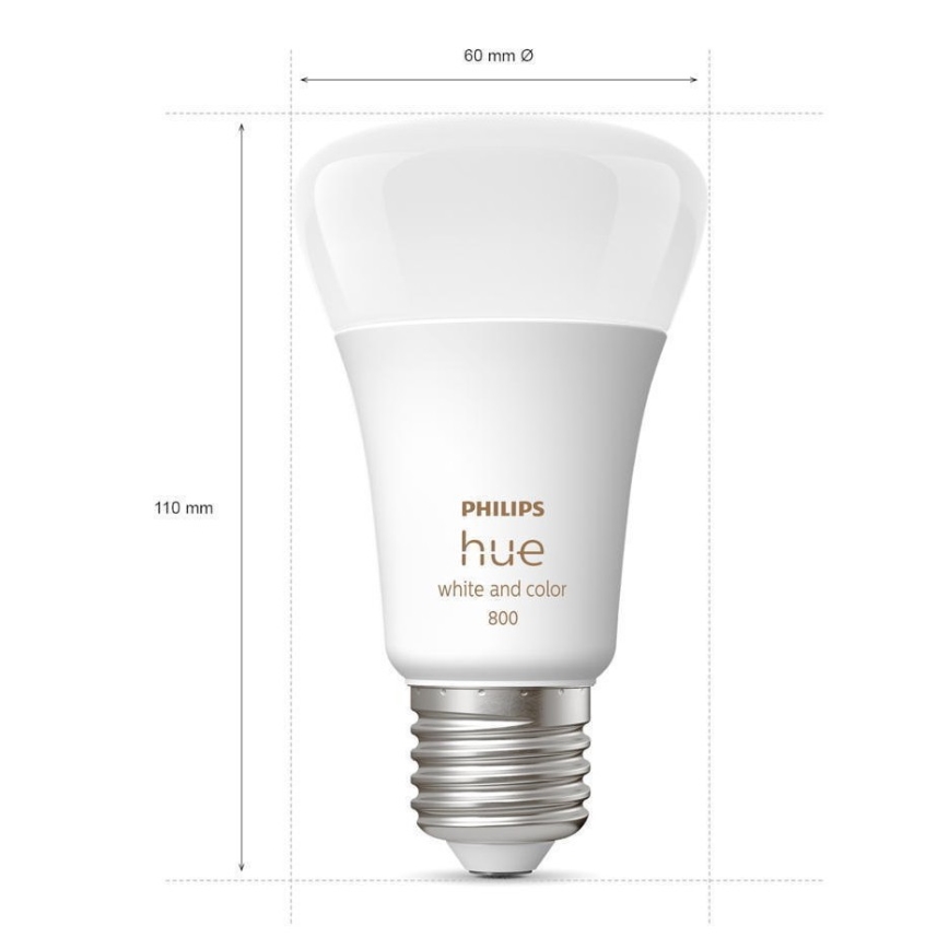 SET 2x Bombilla LED regulable Philips Hue White And Color Ambiance A60 E27/9W/230V 2000-6500K