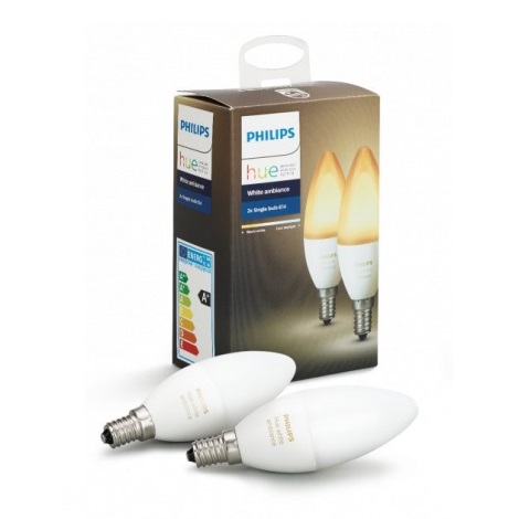 SET 2x Bombilla LED regulable Philips Hue WHITE AMBIANCE E14/6W/230V 2200-6500K