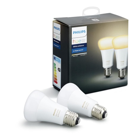 SET 2x Bombilla LED regulable Philips Hue WHITE AMBIANCE E27/9,5W/230V