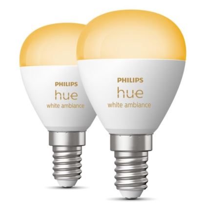 SET 2x Bombilla LED regulable Philips Hue WHITE AMBIANCE P45 E14/5,1W/230V 2200-6500K