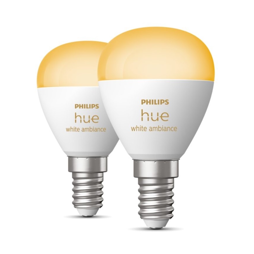 SET 2x Bombilla LED regulable Philips Hue WHITE AMBIANCE P45 E14/5,1W/230V 2200-6500K