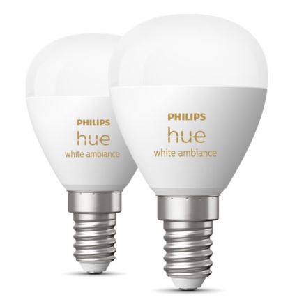 SET 2x Bombilla LED regulable Philips Hue WHITE AMBIANCE P45 E14/5,1W/230V 2200-6500K