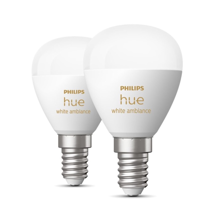 SET 2x Bombilla LED regulable Philips Hue WHITE AMBIANCE P45 E14/5,1W/230V 2200-6500K