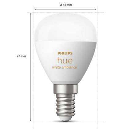 SET 2x Bombilla LED regulable Philips Hue WHITE AMBIANCE P45 E14/5,1W/230V 2200-6500K