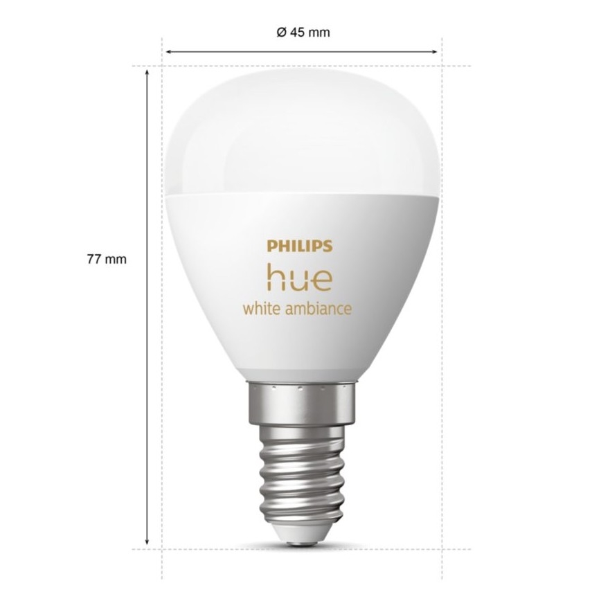 SET 2x Bombilla LED regulable Philips Hue WHITE AMBIANCE P45 E14/5,1W/230V 2200-6500K