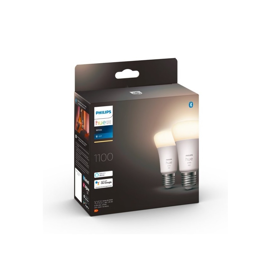 SET 2x Bombilla LED regulable Philips Hue WHITE E27/9,5W/230V 2700K